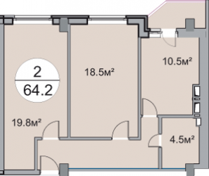 Двухкомнатная квартира 64.2 м²